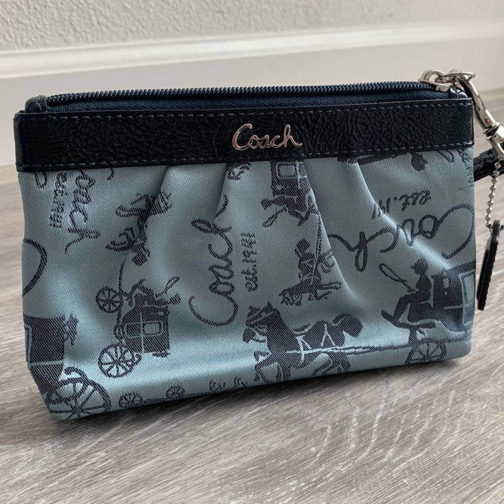 Coach Small Wristlet In Blue Canvas